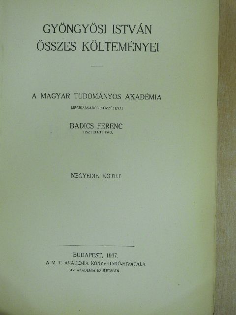 Gyöngyösi István - Gyöngyösi István összes költeményei IV. [antikvár]