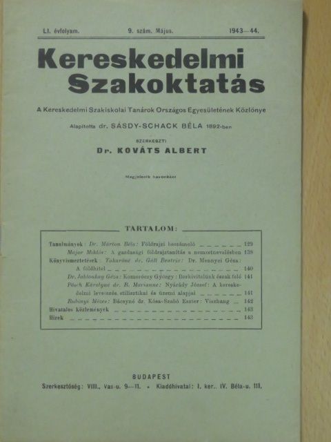 Dr. Jablonkay Géza - Kereskedelmi Szakoktatás 1943-44. május [antikvár]