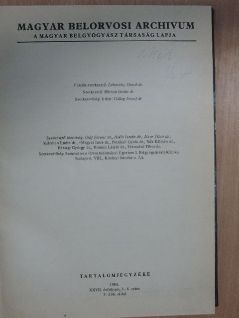Dr. Gergely István - Magyar Belorvosi Archivum 1984. (nem teljes évfolyam) [antikvár]