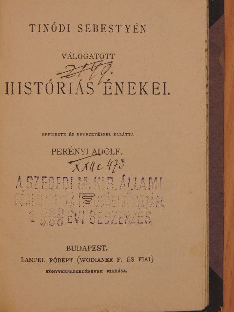 Tinódi Sebestyén - Tinódi Sebestyén válogatott históriás énekei [antikvár]