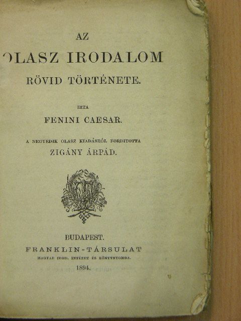 Fenini Caesar - Az olasz irodalom rövid története [antikvár]
