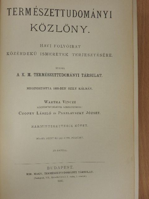 Bernátsky Jenő - Természettudományi Közlöny 1900. január-december/Pótfüzetek a Természettudományi Közlönyhöz 1900. január-december [antikvár]