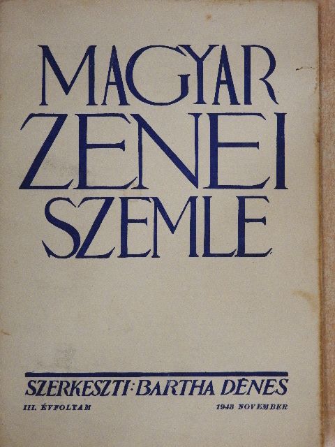 Ádám Jenő - Magyar Zenei Szemle 1943. november [antikvár]
