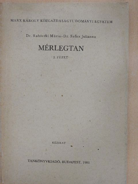 Dr. Rabóczki Mária - Mérlegtan 2. [antikvár]