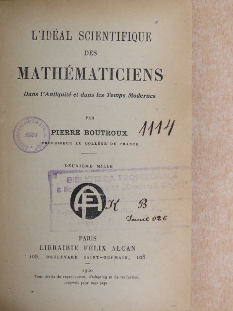 Pierre Boutroux - L'idéal scientifique des mathématiciens [antikvár]