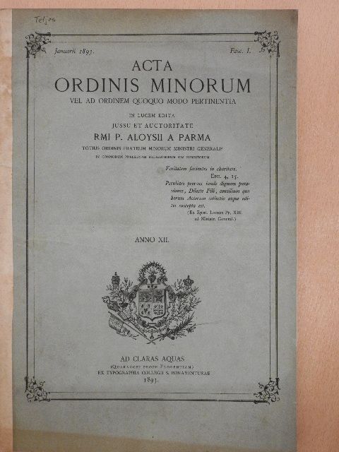 Acta Ordinis Minorum Januarii-Decembris 1893 [antikvár]