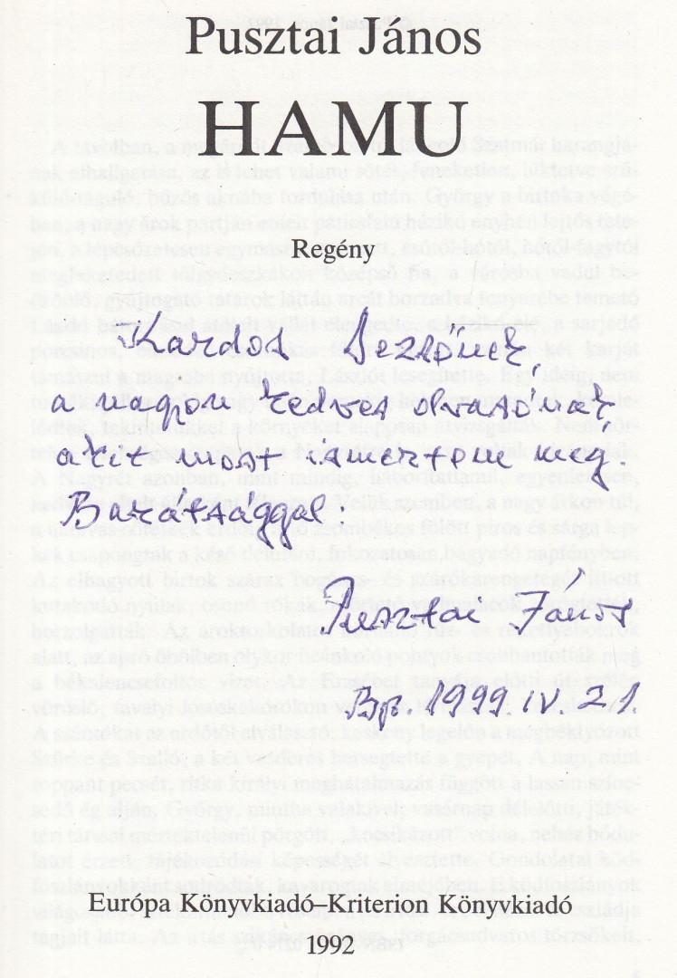 Pusztai János - Hamu (dedikált) [antikvár]