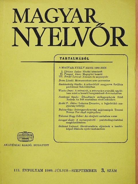 Balázs Géza - Magyar Nyelvőr 1989. július-szeptember [antikvár]