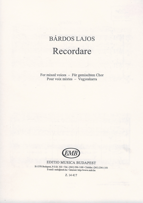 BÁRDOS LAJOS - RECORDARE VEGYESKARRA