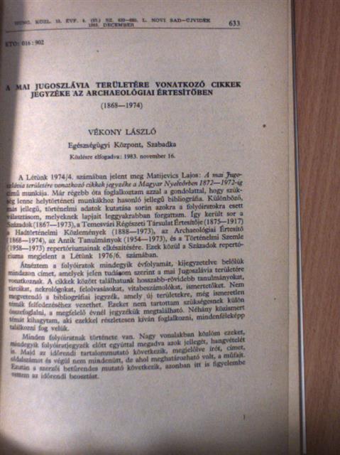 Vékony László - A mai Jugoszlávia területére vonatkozó cikkek jegyzéke az Archaeológiai Értesítőben 1868-1974 [antikvár]