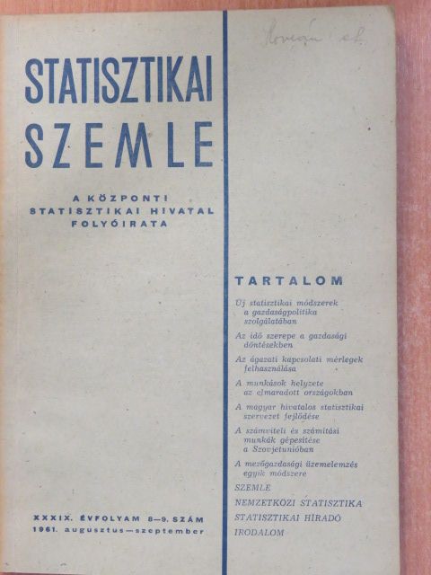 Ajtai Miklós - Statisztikai Szemle 1961. augusztus-szeptember [antikvár]
