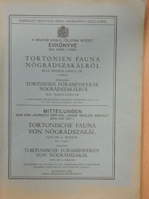 Dr. Bogsch László - Tortonien fauna Nógrádszakálról [antikvár]