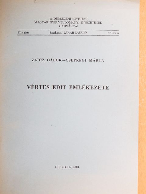 Csepregi Márta - Vértes Edit emlékezete [antikvár]