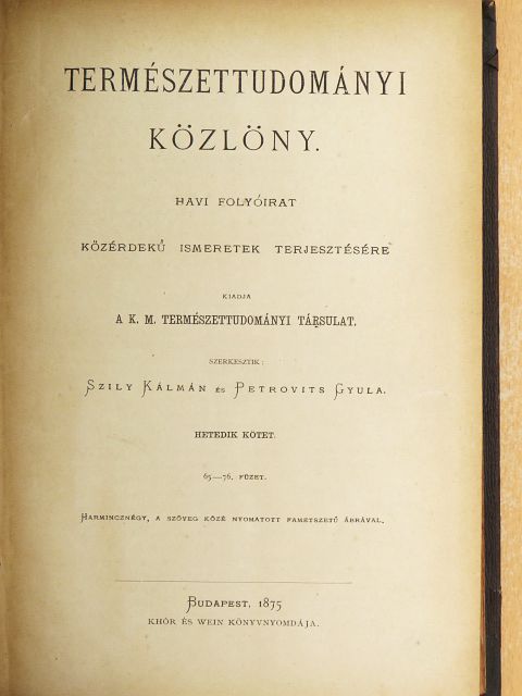 Dr. Borbás Vincze - Természettudományi Közlöny 1875. január-december [antikvár]