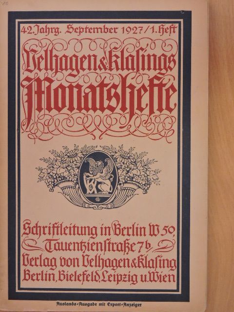 Alwin Rath - Velhagen & Klasings Monatshefte September 1927. (gótbetűs) [antikvár]