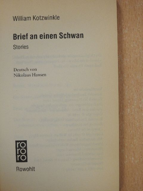 William Kotzwinkle - Brief an einen Schwan [antikvár]