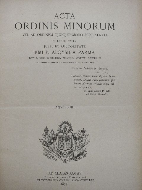 Acta Ordinis Minorum Januarii-Decembris 1894-1895 I-II. [antikvár]