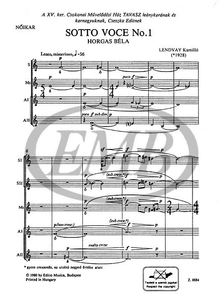 LENDVAY KAMILLÓ - SOTTO VOCE NO.1 NŐIKAR (HORGAS BÉLA)