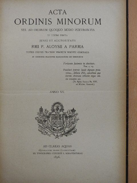 Acta Ordinis Minorum 1896 (nem teljes évfolyam) [antikvár]