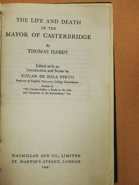 Thomas Hardy - The Life and Death of the Mayor of Casterbridge [antikvár]