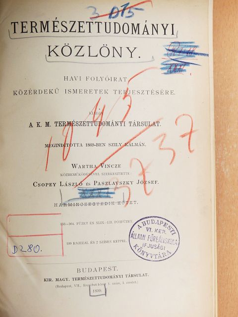Abonyi J. - Természettudományi Közlöny 1899. január-december [antikvár]