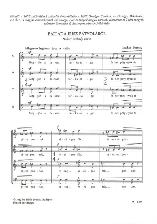 Farkas Ferenc - BALLADA IRISZ FÁTYOLÁRÓL (BABITS MIHÁLY VERSE)