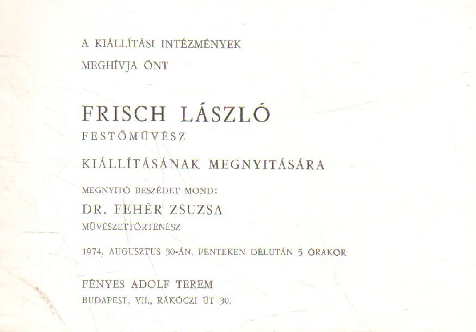 Frisch László festőművész kiállítása (meghívó) [antikvár]