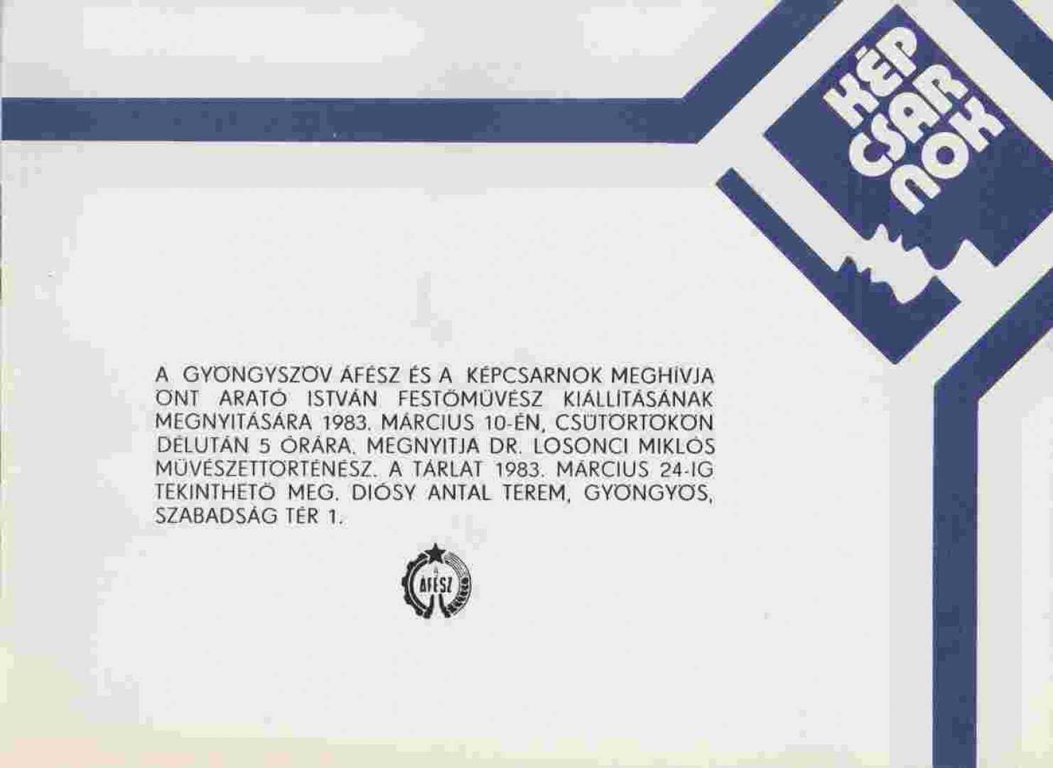LOSONCI MIKLÓS - Arató István festőművész kiállítása (kiállítási meghívó) [antikvár]