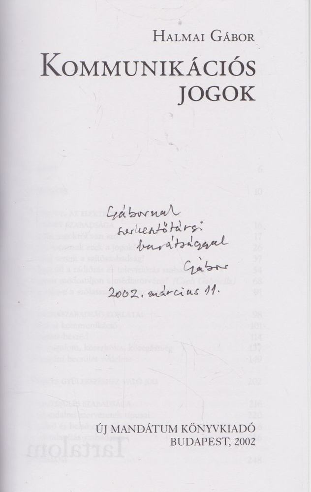 Halmai Gábor - Kommunikációs jogok (Dedikált) [antikvár]