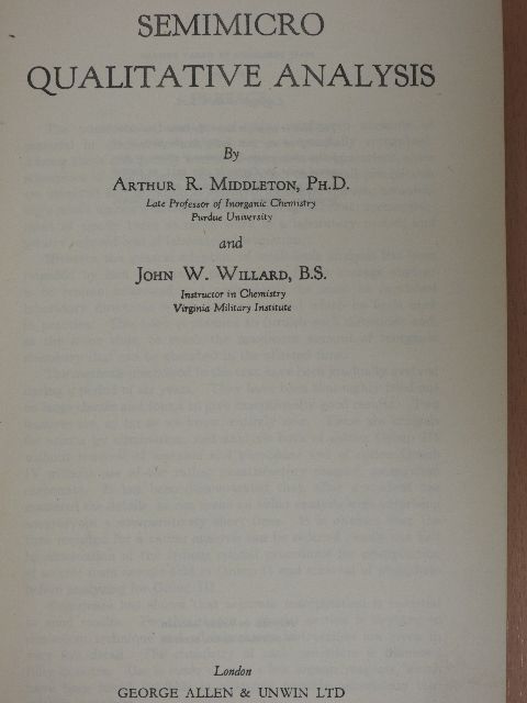 Arthur R. Middleton - Semimicro Qualitative Analysis [antikvár]