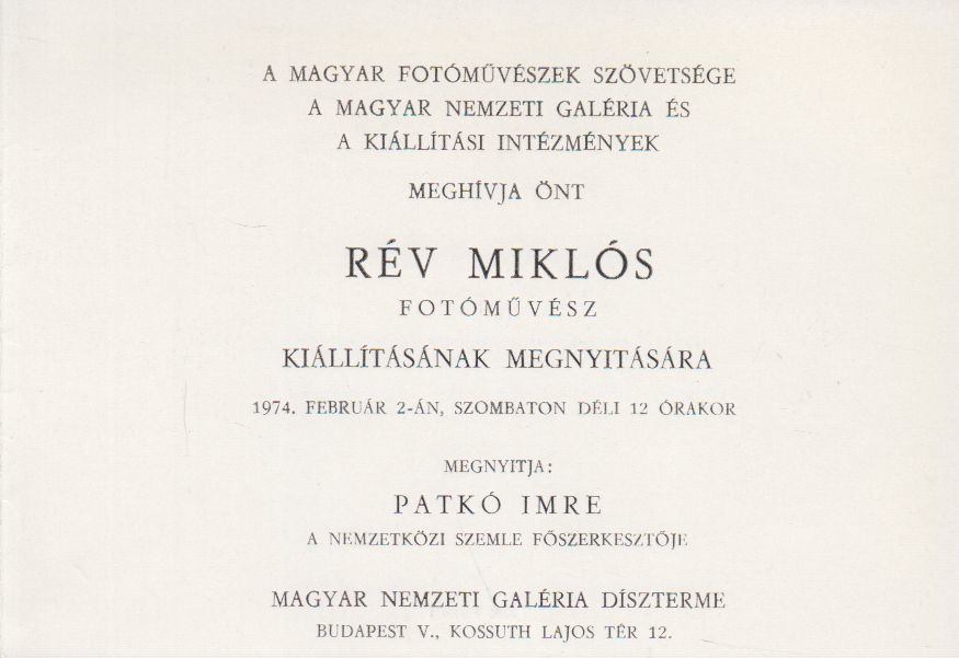 Rév Miklós kiállítási meghívó 1974. Február 2. [antikvár]