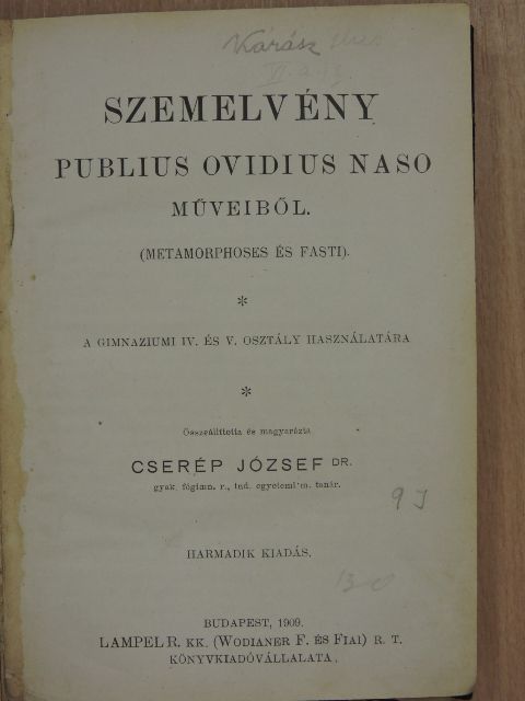Publius Ovidius Naso - Szemelvény Publius Ovidius Naso műveiből [antikvár]