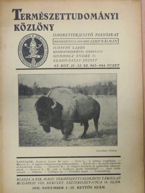 Bábonyi Endre - Természettudományi Közlöny 1931. november 1-15. [antikvár]