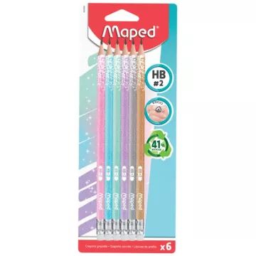 Maped: Csillogó háromszög alakú grafitceruza radírral, HB - 6 db