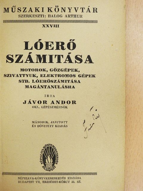 Jávor Andor - Lóerő számitása [antikvár]