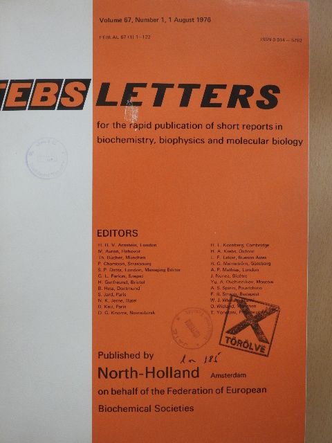 C. Greenwood - Febs Letters Volume 67, Number 1-3./Volume 68, Number 1-2. [antikvár]