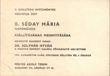 B. Séday Mária festőművész kiállítása (meghívó) [antikvár]