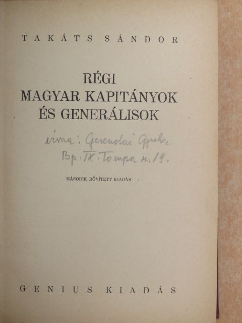 Takáts Sándor - Régi magyar kapitányok és generálisok [antikvár]
