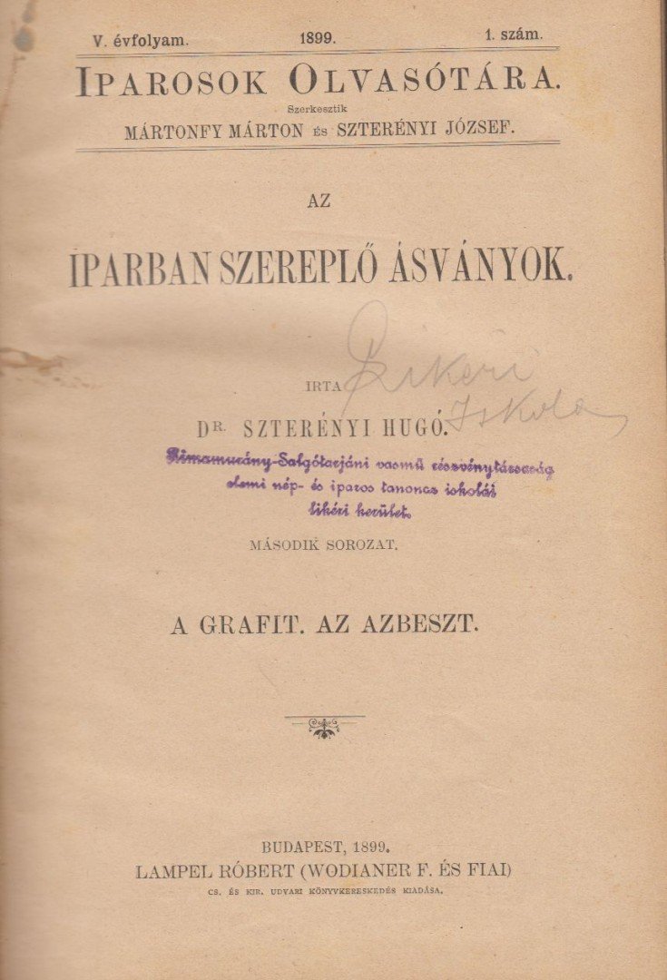 Mártonfy Márton, Szterényi József - Iparosok Olvasótára 1899. V. évfolyam 1-9. szám [antikvár]