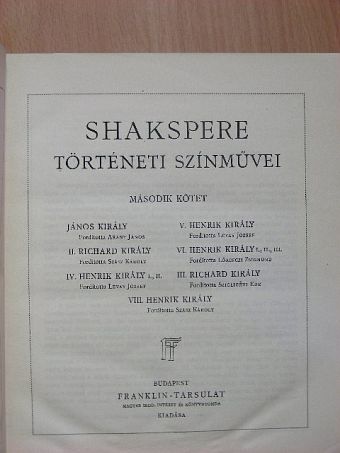 Shakspere - Shakspere történeti szinművei II. (töredék) [antikvár]