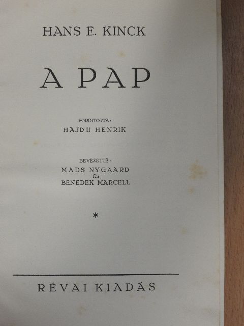 Hans E. Kinck - A pap [antikvár]