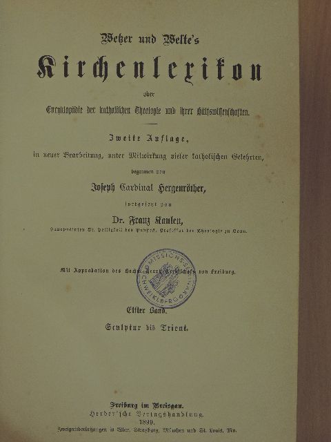 Wetzer und Welte's Kirchenlexikon 11. (gótbetűs) (töredék) [antikvár]