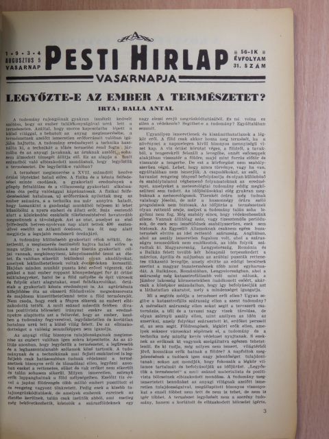 Balla Antal - A Pesti Hirlap Vasárnapja 1934. augusztus 5. [antikvár]